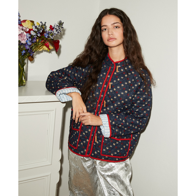 Denim Jacket with Floral Print and Patchwork