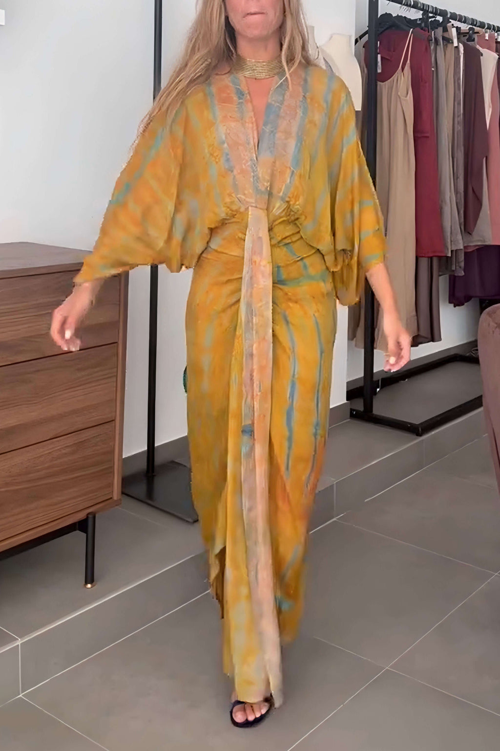 Kimono-Style Patterned Dress
