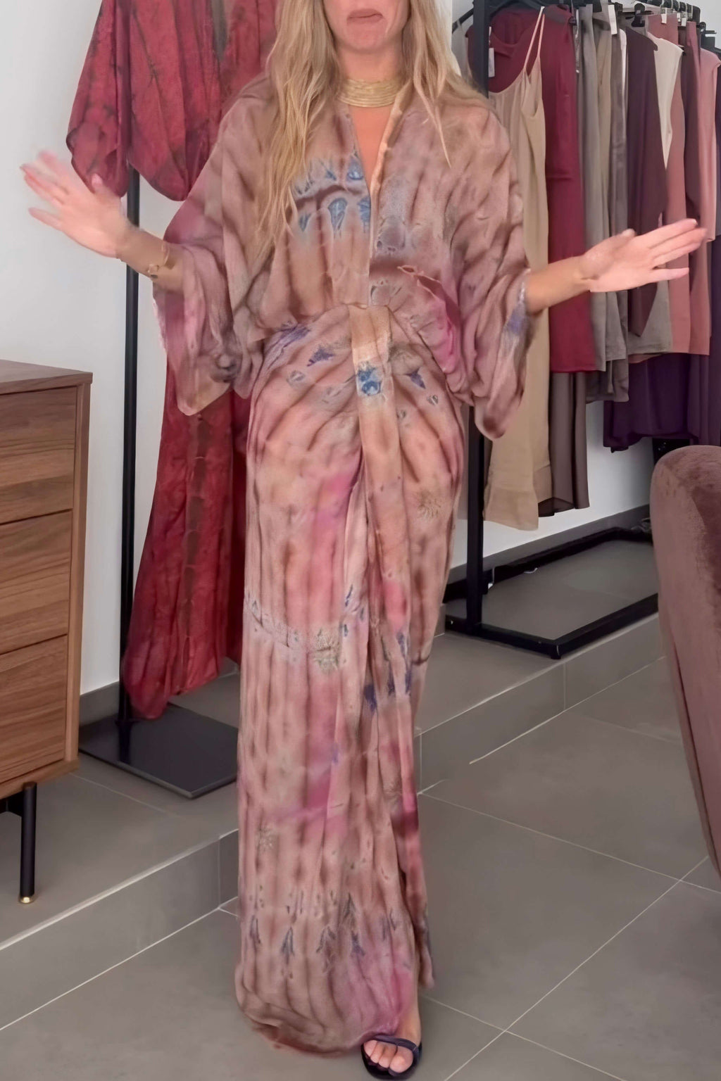Kimono-Style Patterned Dress