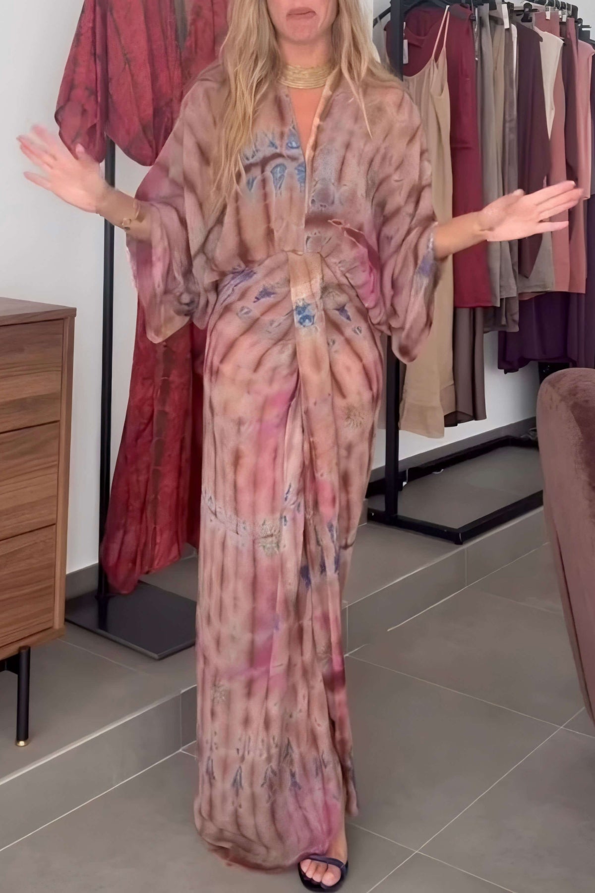 Kimono-Style Patterned Dress