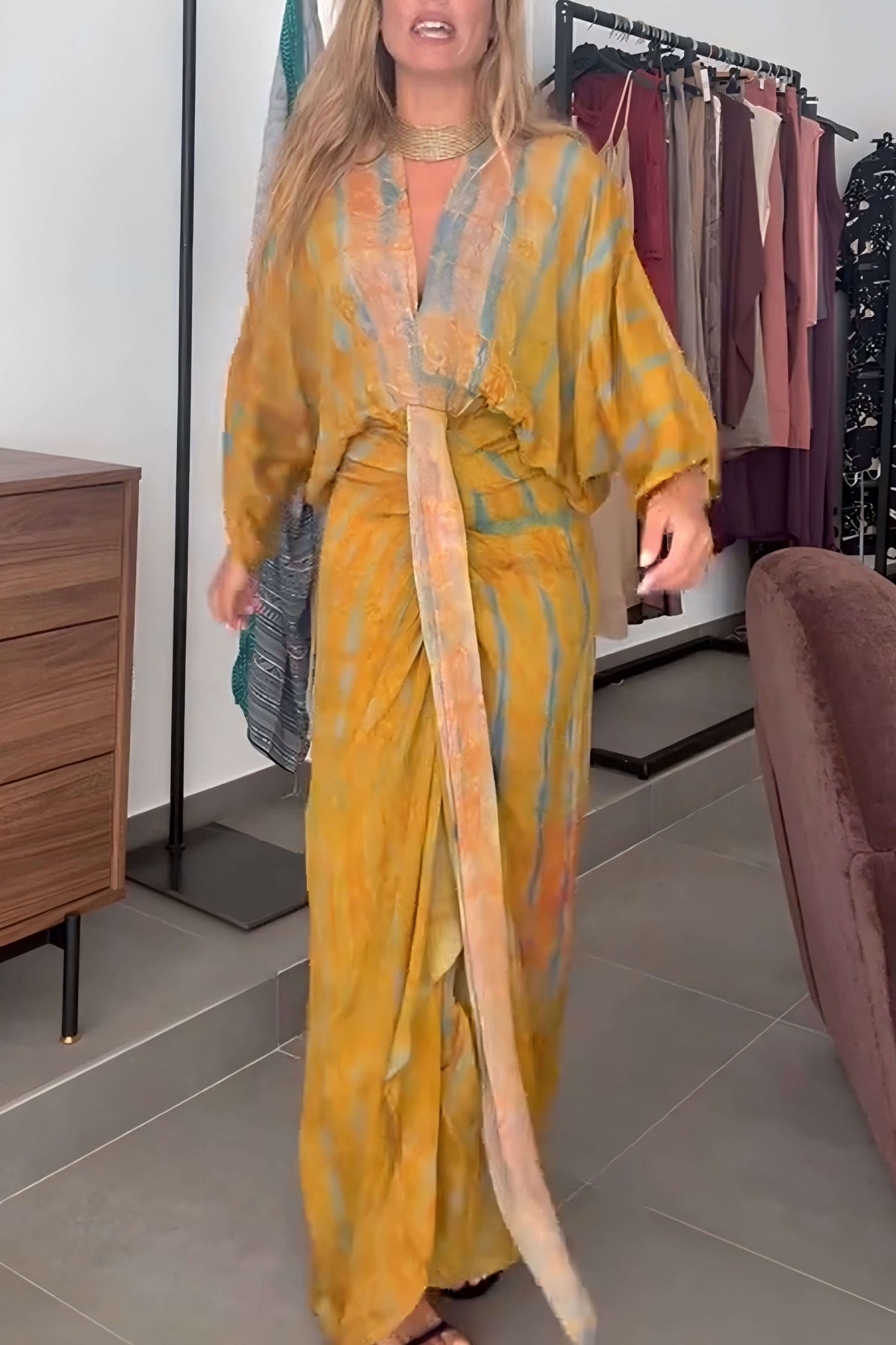 Kimono-Style Patterned Dress