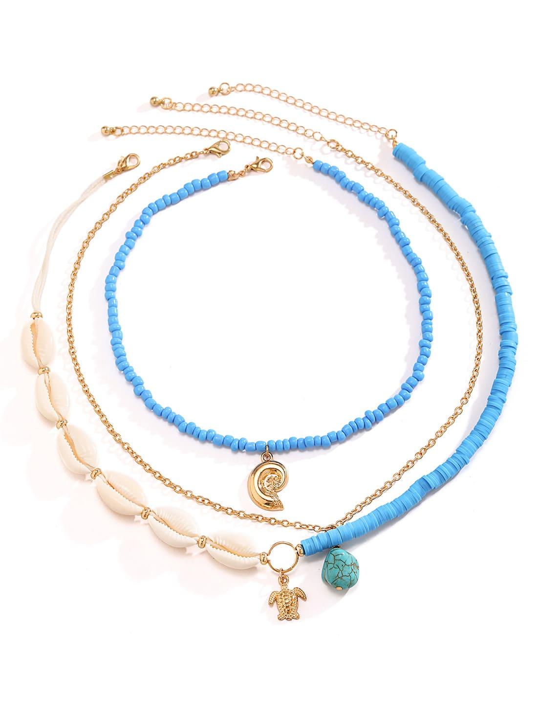 Statement Bora Bora Shell Bead Multi-Layer Necklace Gold