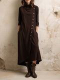 Boho-Inspired Midi-Length Dress With Side Button Placket