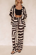 Signature Strip Textured Chocolate Print Baggy Trousers-Set