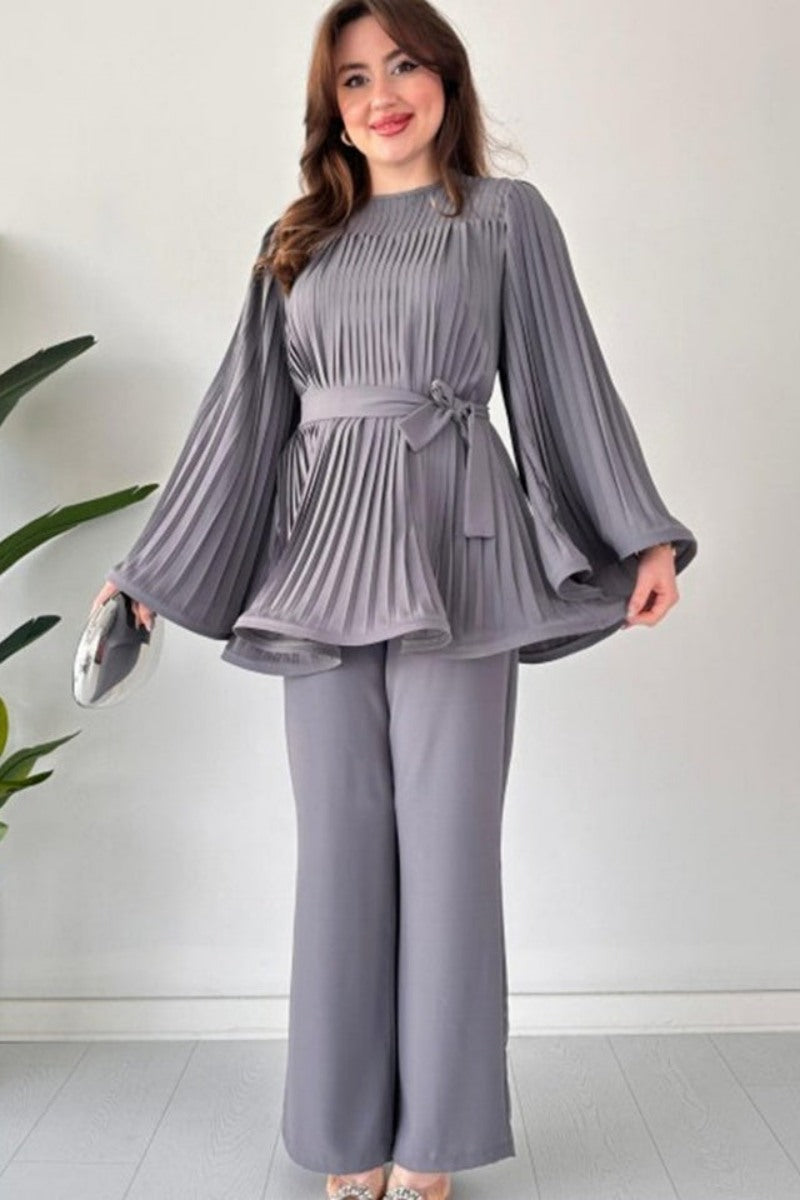 Pleated Flare Tops Trousers Set