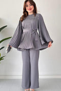 Pleated Flare Tops Trousers Set