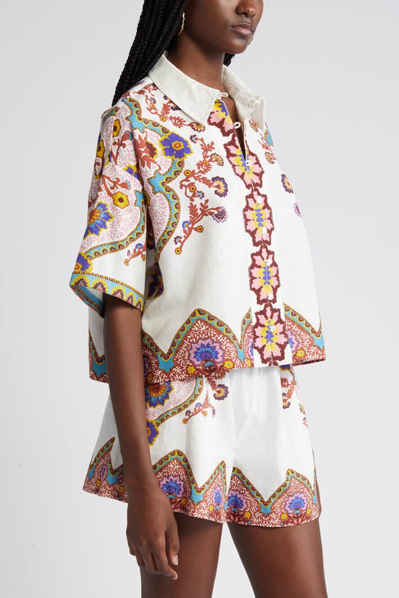 Ethnic Flower Print Shirt And Shorts Suit