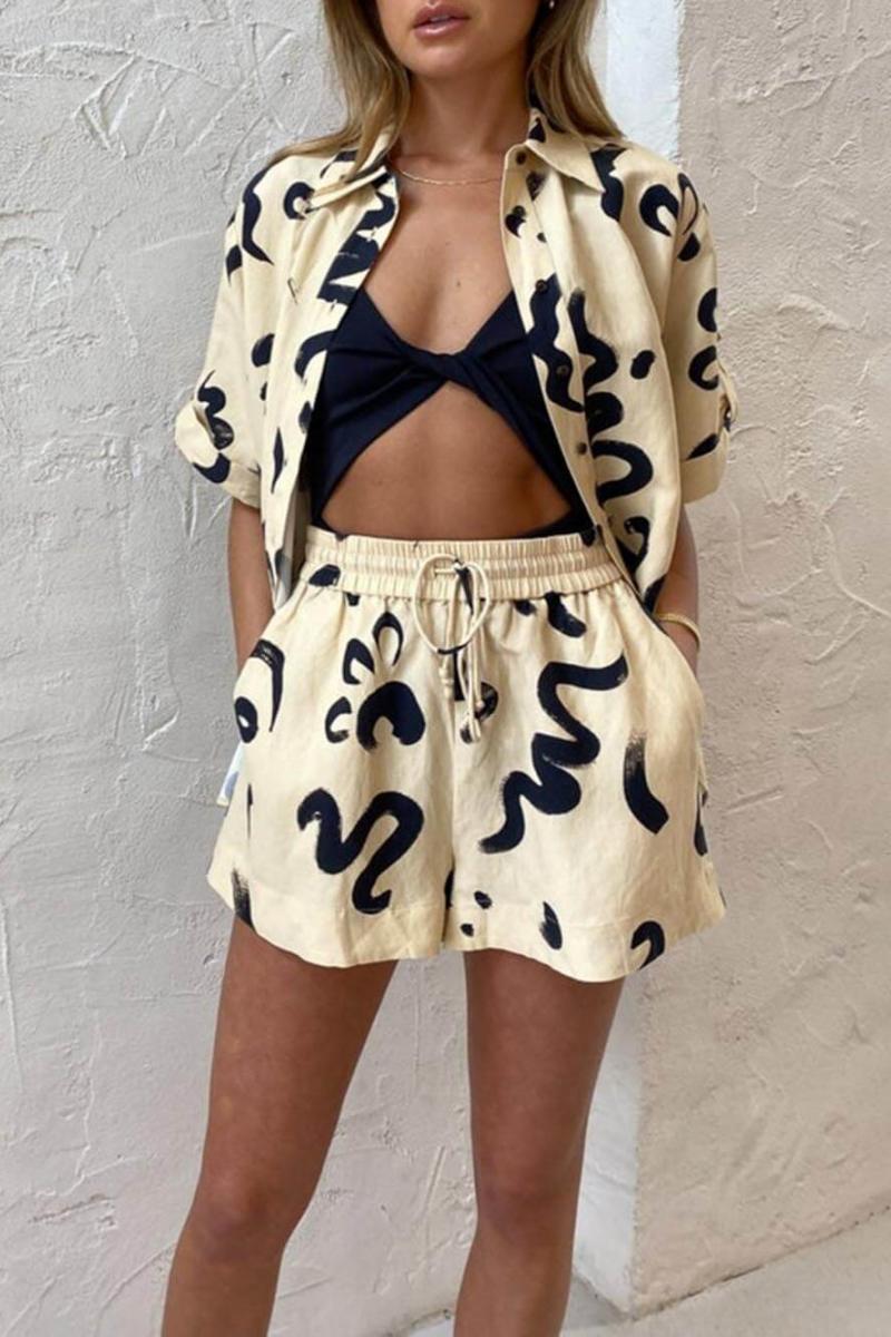 Distinctive Warm Sun Print Loose Shirt Shorts Set