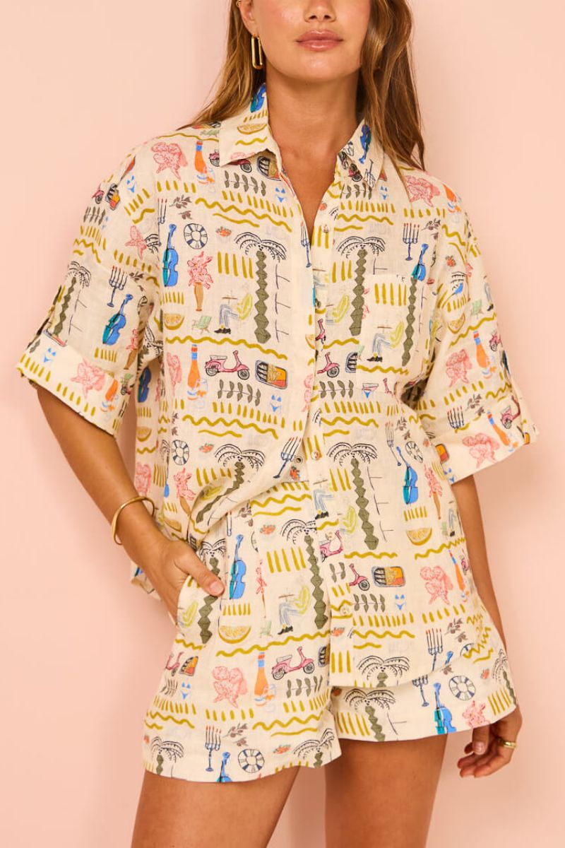 Patterned Relaxed Loose Shorts Set