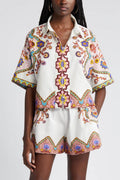 Ethnic Flower Print Shirt And Shorts Suit