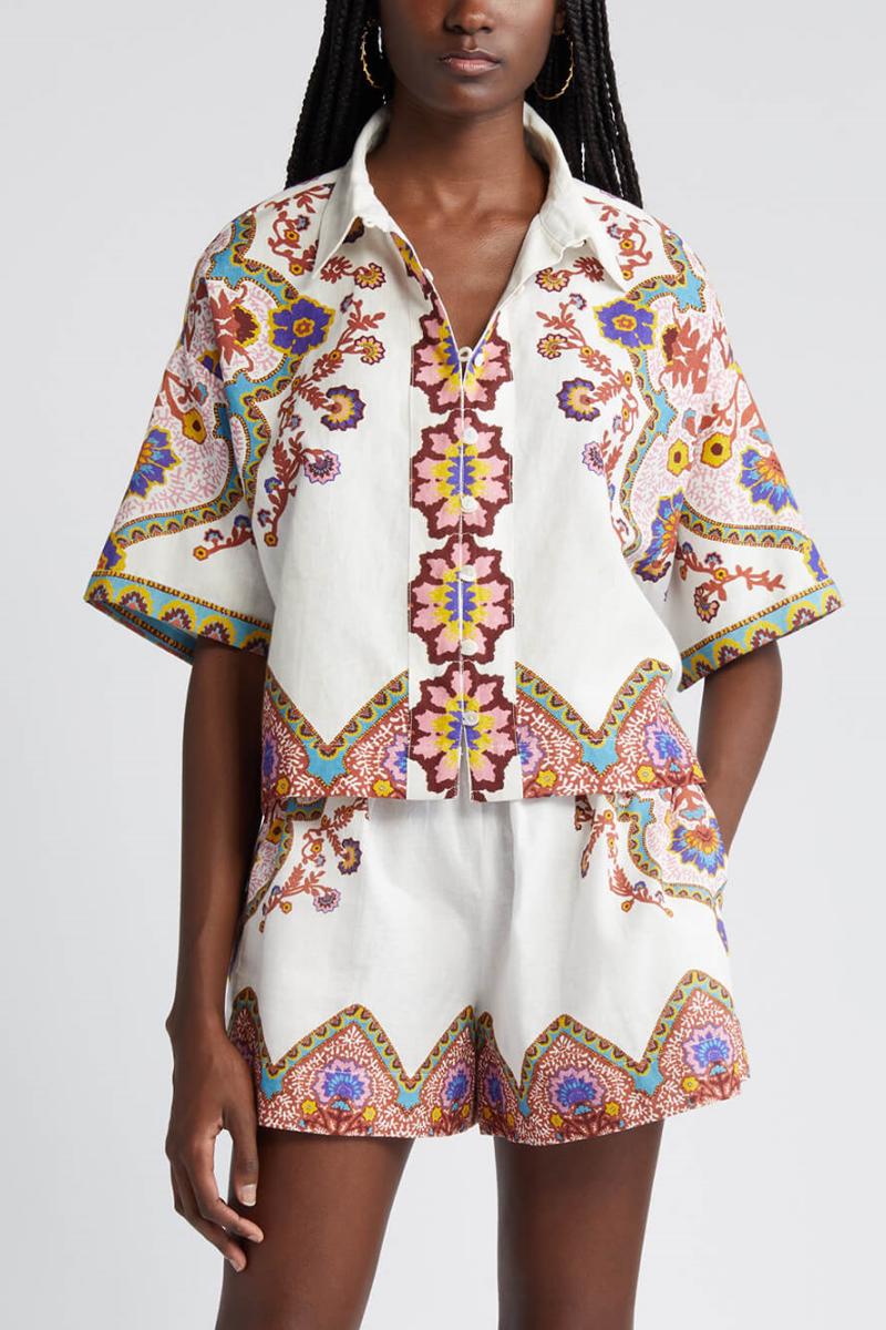 Ethnic Flower Print Shirt And Shorts Suit