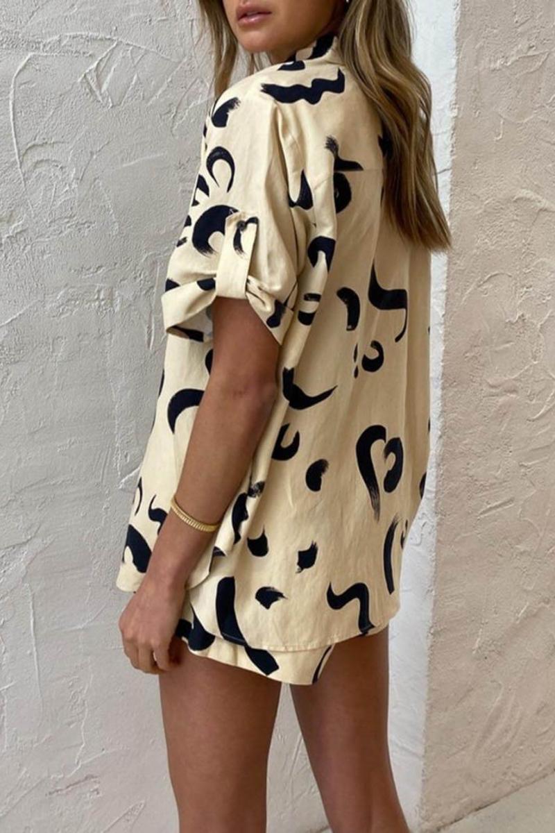 Distinctive Warm Sun Print Loose Shirt Shorts Set