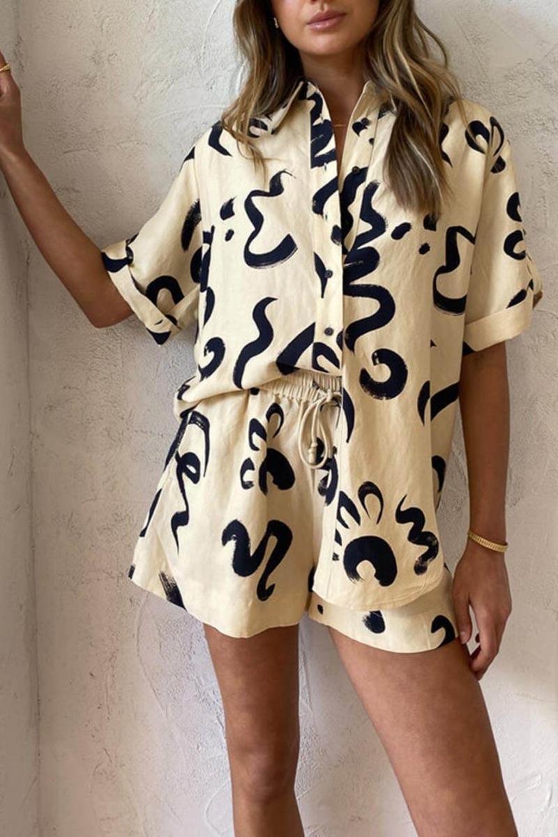 Distinctive Warm Sun Print Loose Shirt Shorts Set