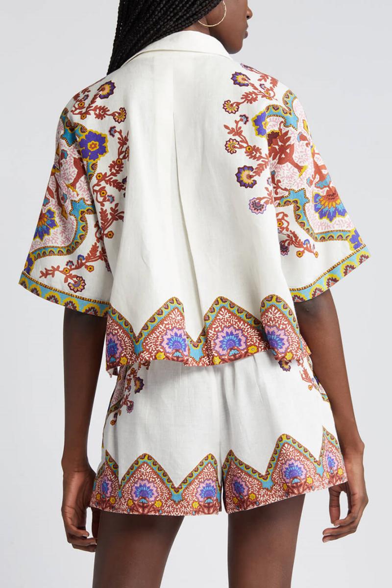 Ethnic Flower Print Shirt And Shorts Suit