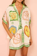 Cream Distinctive Ethnic Print Shirt Shorts Set