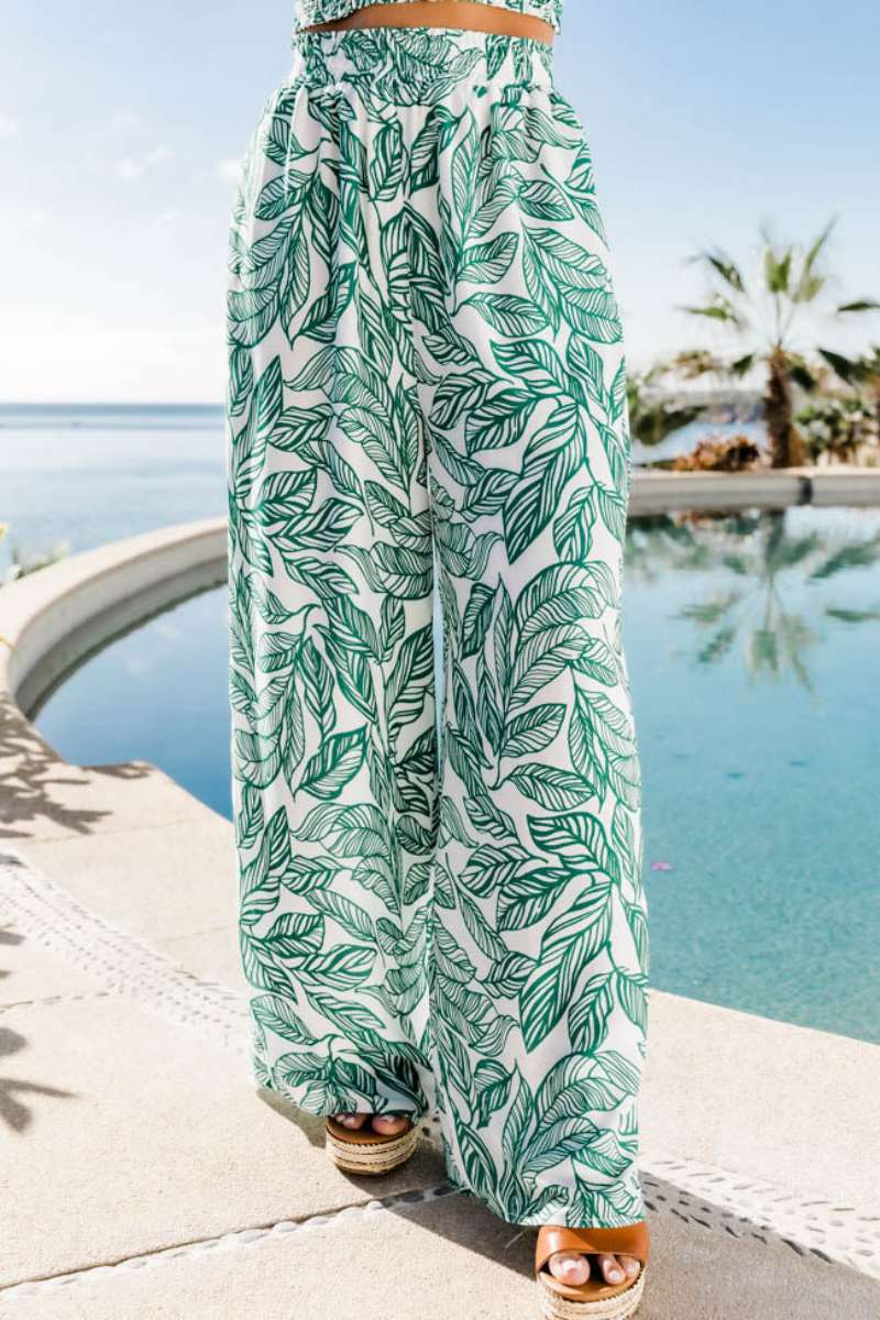 Boho Flower Two Piece Trousers Set In Turquoise