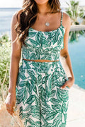 Boho Flower Two Piece Trousers Set In Turquoise
