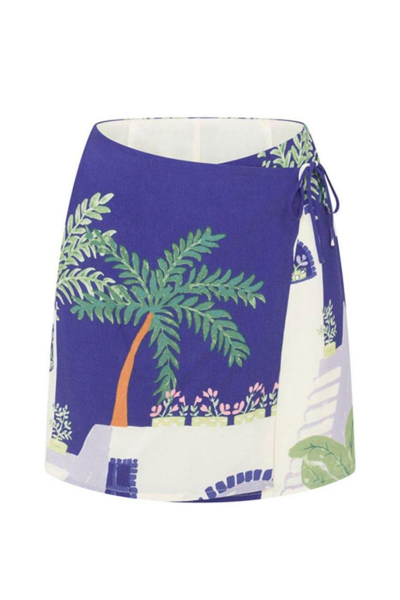 Distinctive Print Loose Shirt And Elastic Waist Wrap Lace-Up Skirt Set