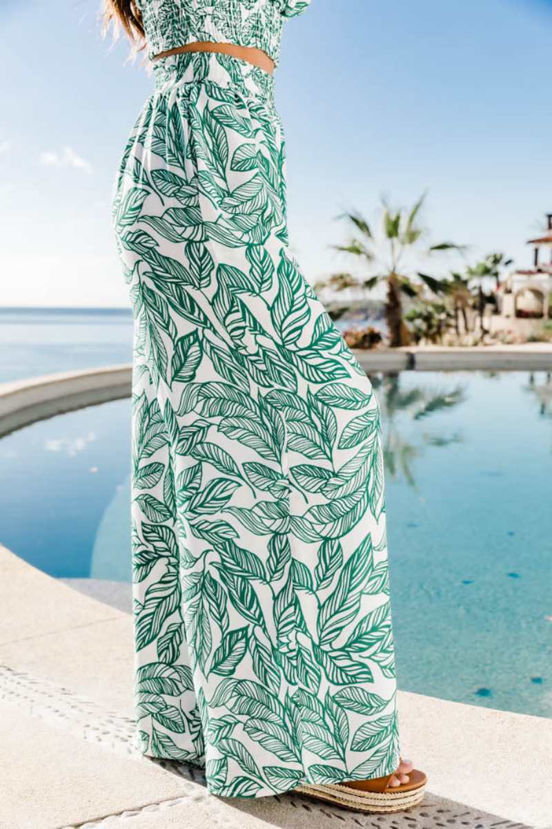 Boho Flower Two Piece Trousers Set In Turquoise