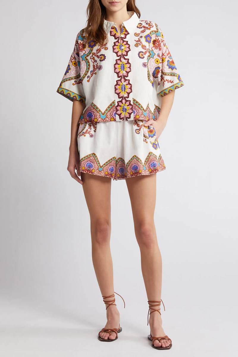Ethnic Flower Print Shirt And Shorts Suit