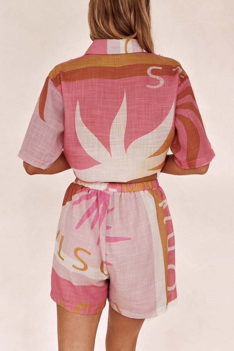 Bright Sun Loose Patterned Vacation Shirt Shorts Set