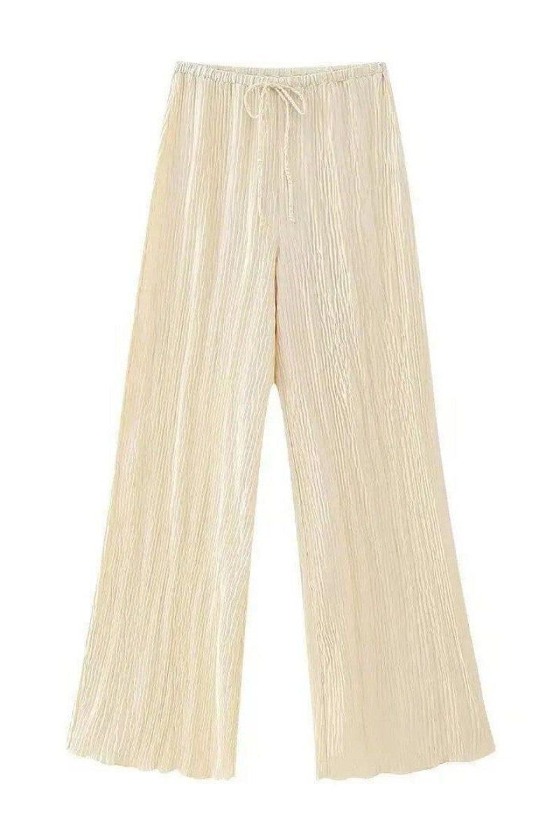 Sleeveless Halter Top High-Waisted Relaxed Wide-Leg Trousers Suit