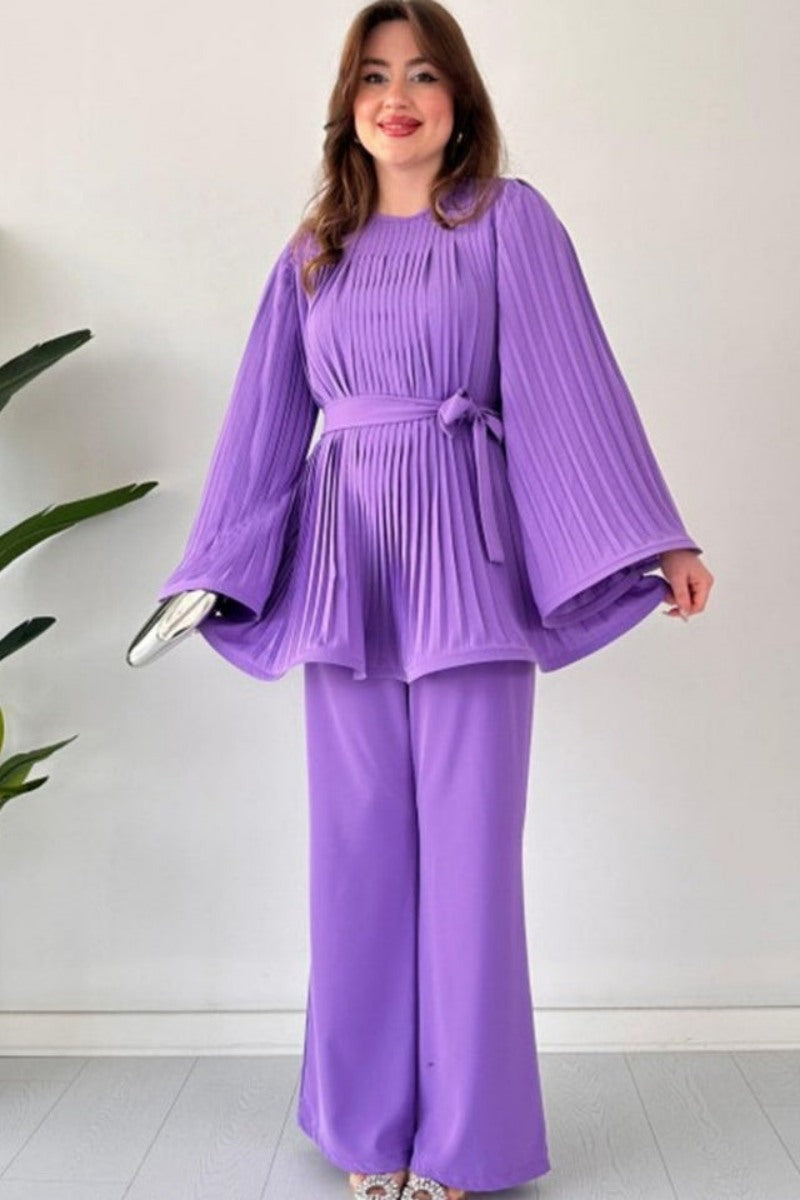 Pleated Flare Tops Trousers Set