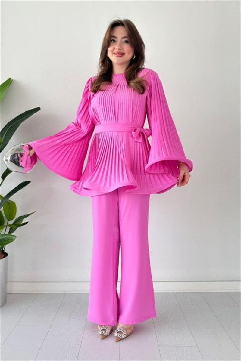 Pleated Flare Tops Trousers Set