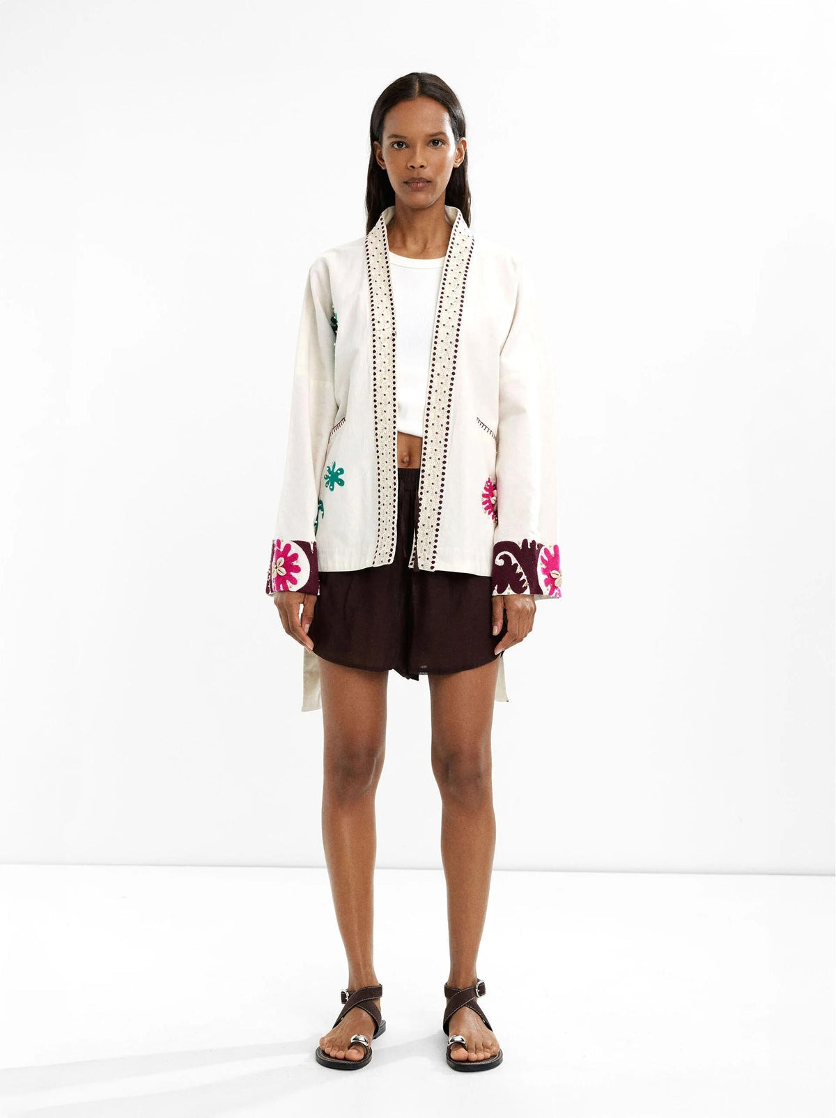 Coat with Fitted Cut, Floral Print and Relaxed Fit