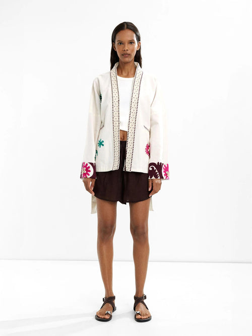 Coat with Fitted Cut, Floral Print and Relaxed Fit