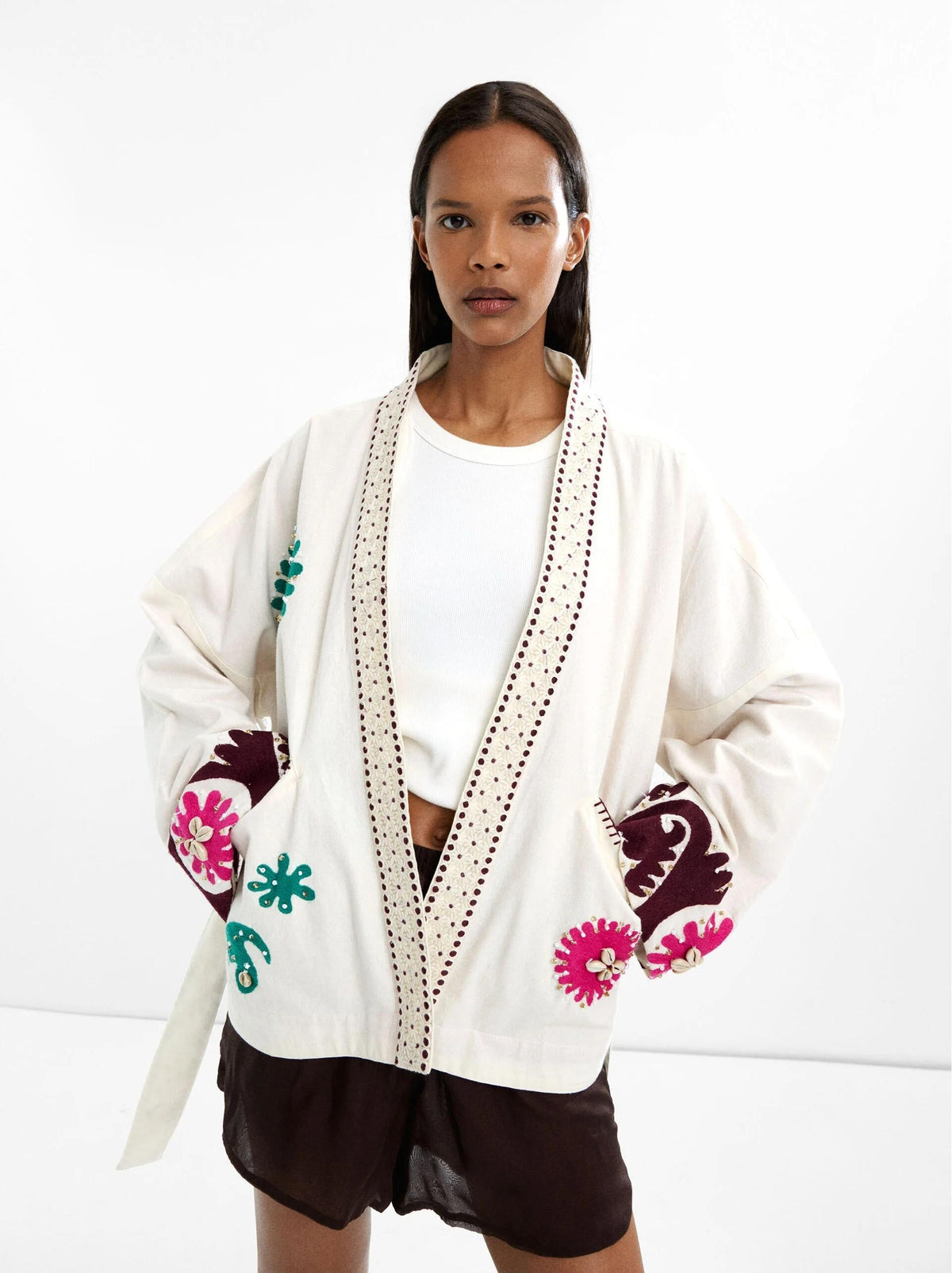 Coat with Fitted Cut, Floral Print and Relaxed Fit