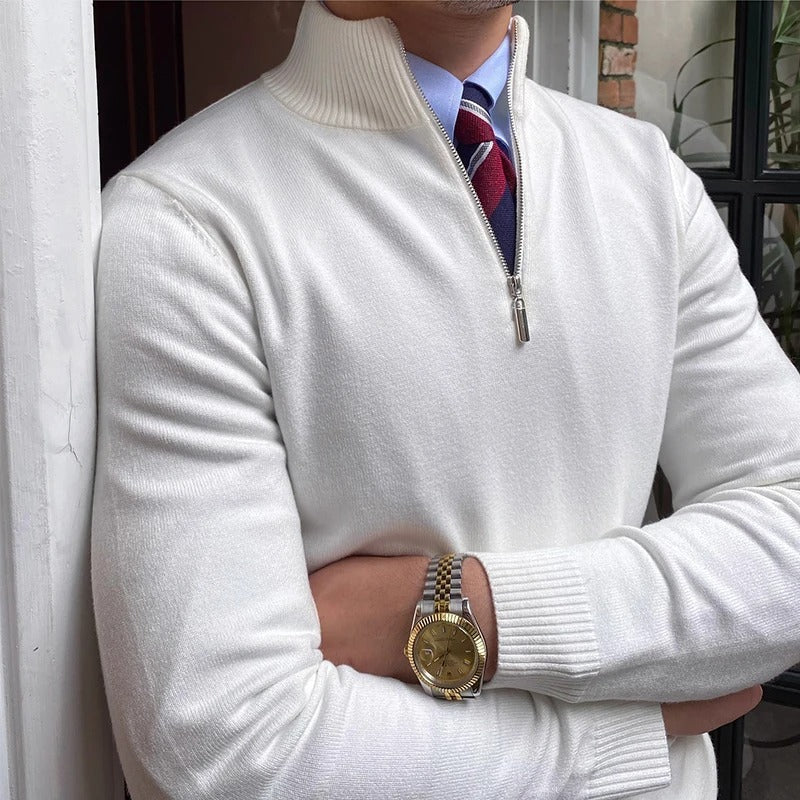 Wool Blend Sweater with Zip Front
