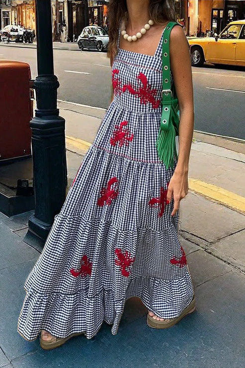 Exquisite Embroidered Holiday Camisole Midi-Length Dress