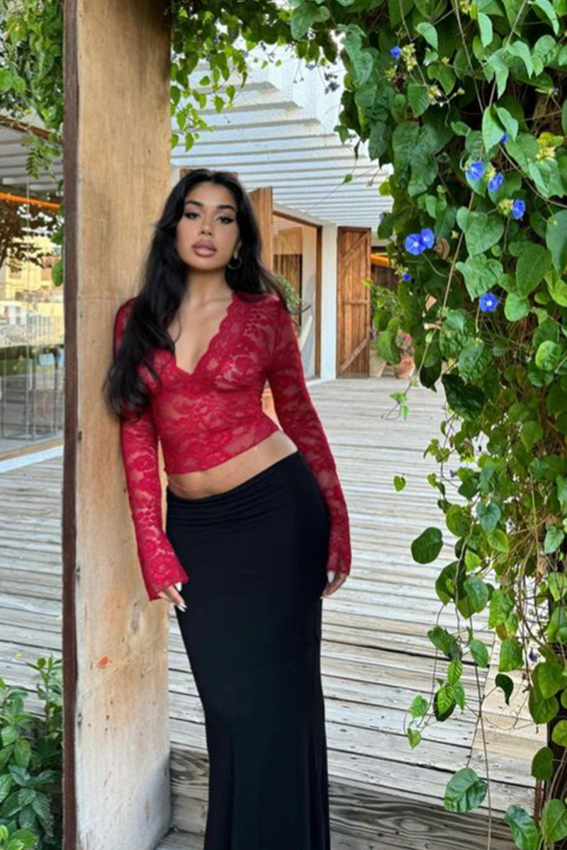 Modern Sultry Pink Lace Wrap Crop Top