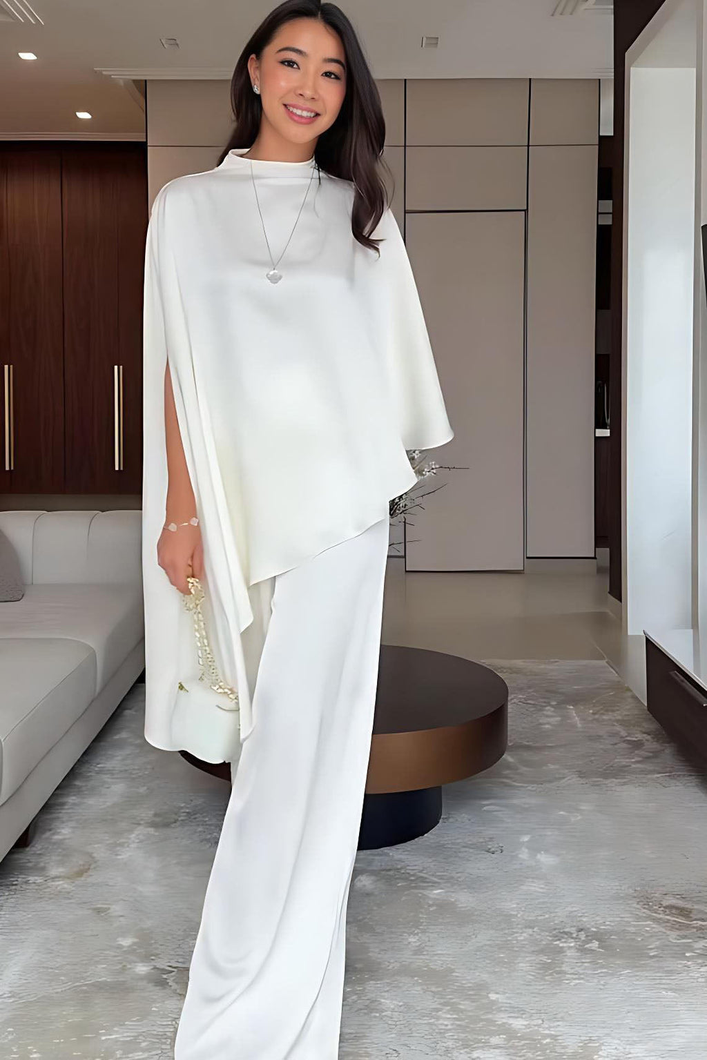 Cape Sleeve Wide-Leg Trousers Set