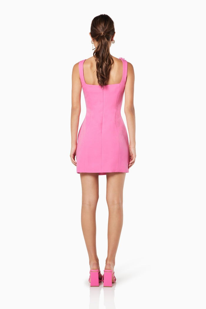 Solid 3D Flower Strap Mini-Length Dress