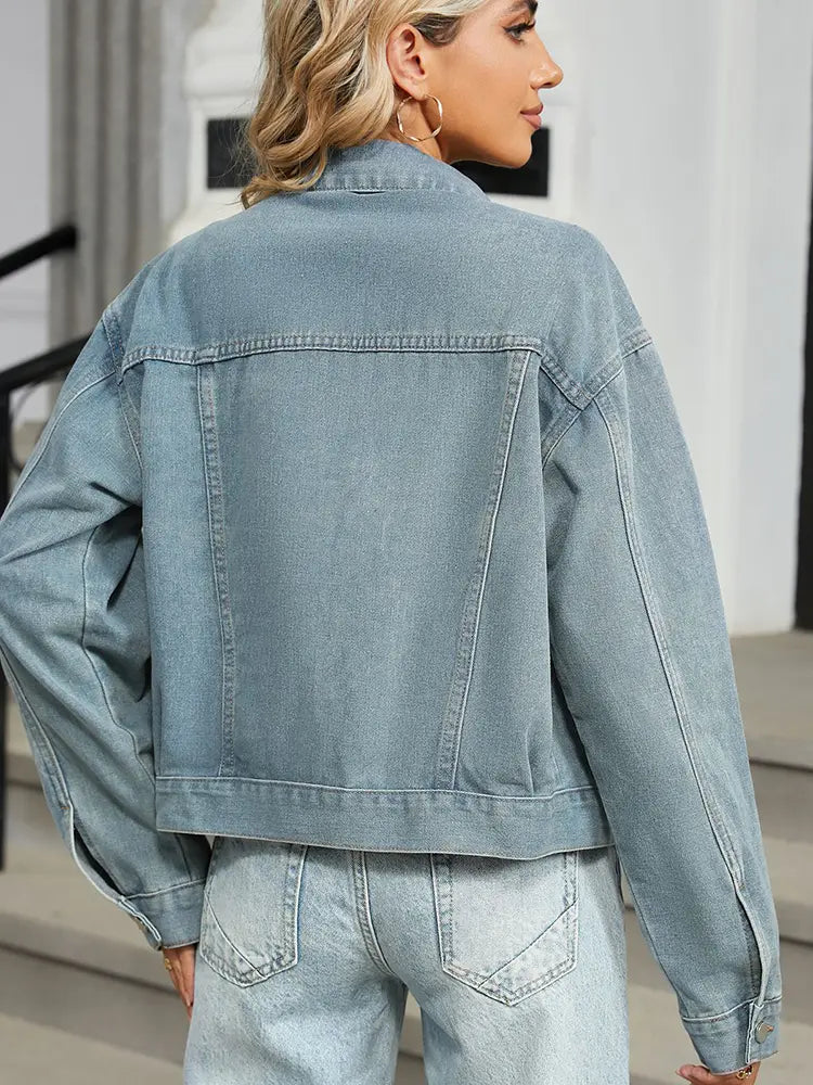 Denim Jacket with Button Closure, Long Sleeves and Relaxed Fit