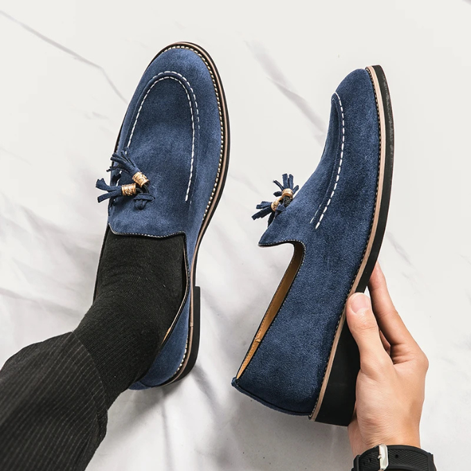 Suede Loafers with Tassel Detail