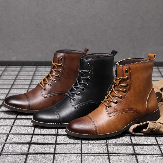Burnished Full-Grain Leather Boots with Burnished Finish
