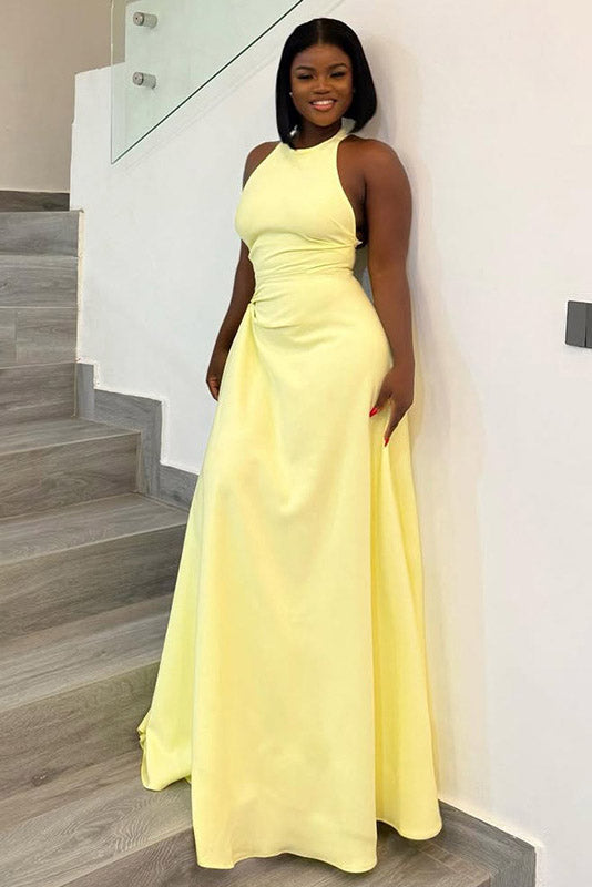 European & American Style Ruched Maxi-Length Dress