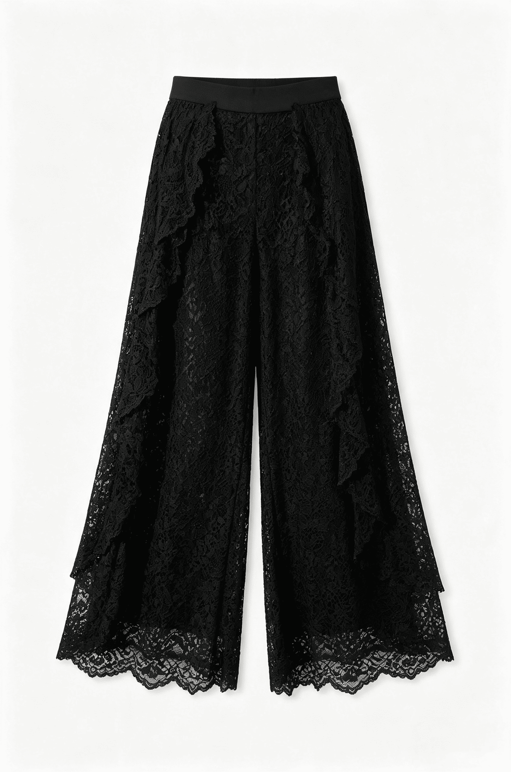 Black Waist Lace Wide-Leg Trousers