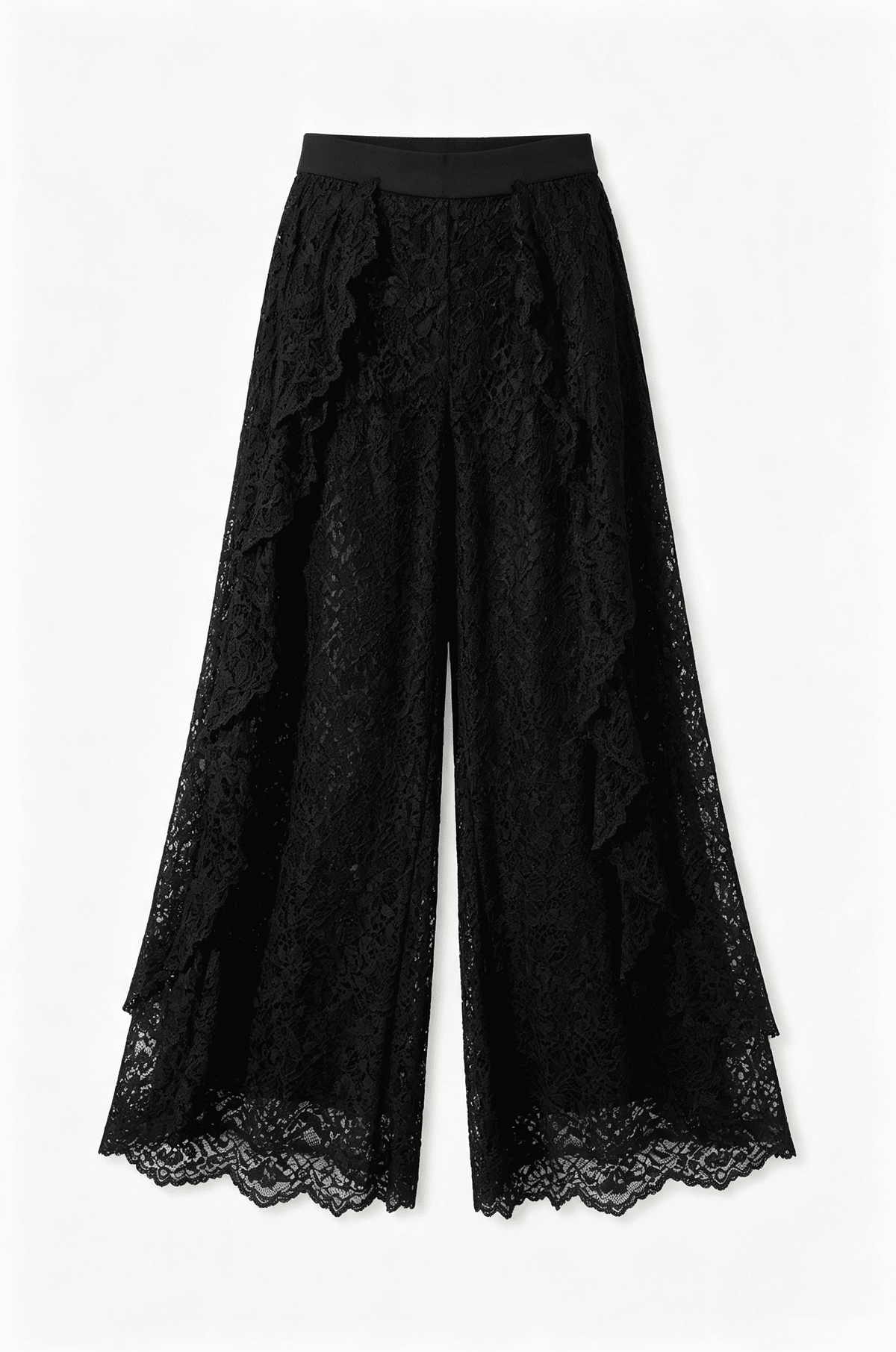 Black Waist Lace Wide-Leg Trousers