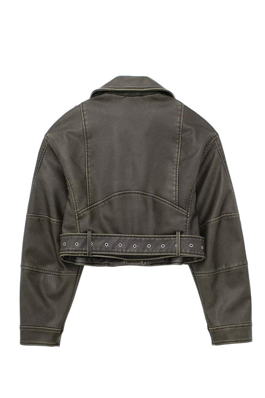 Modern Cropped leather jacket with offset zipper collar