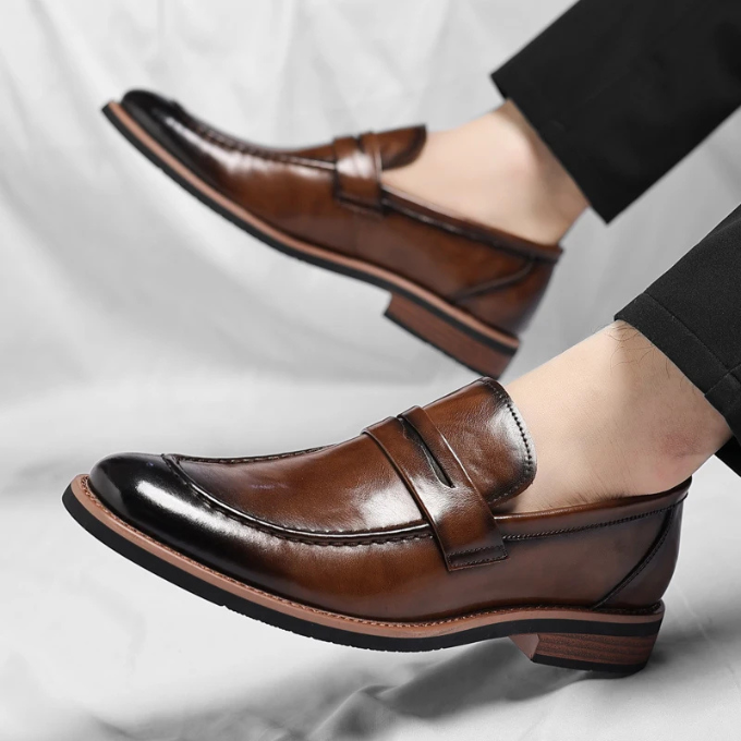 Polished Leather Penny Loafers with Penny Strap