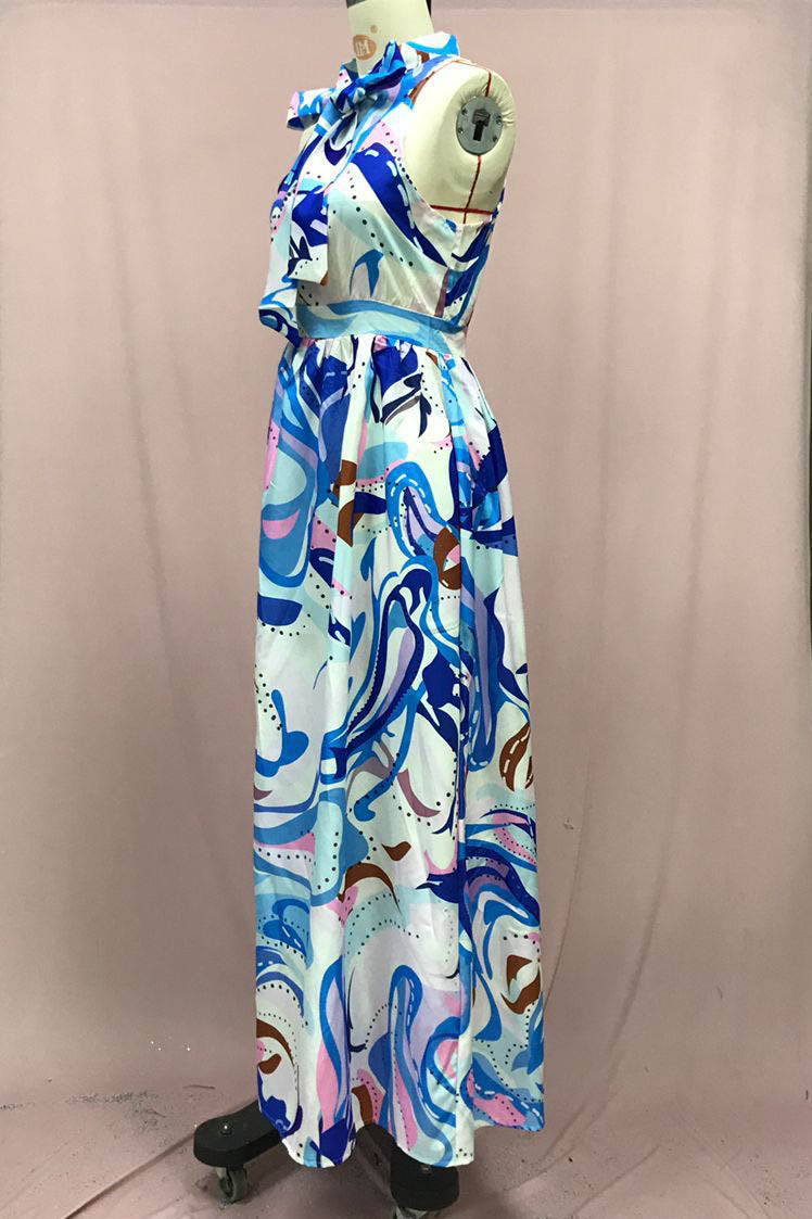 French Style Flower Chiffon Maxi-Length Dress