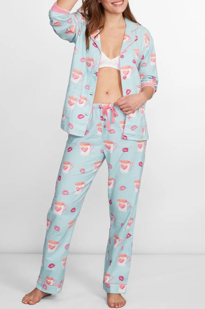 Coordinated Heart and Lip Print Pajama Set