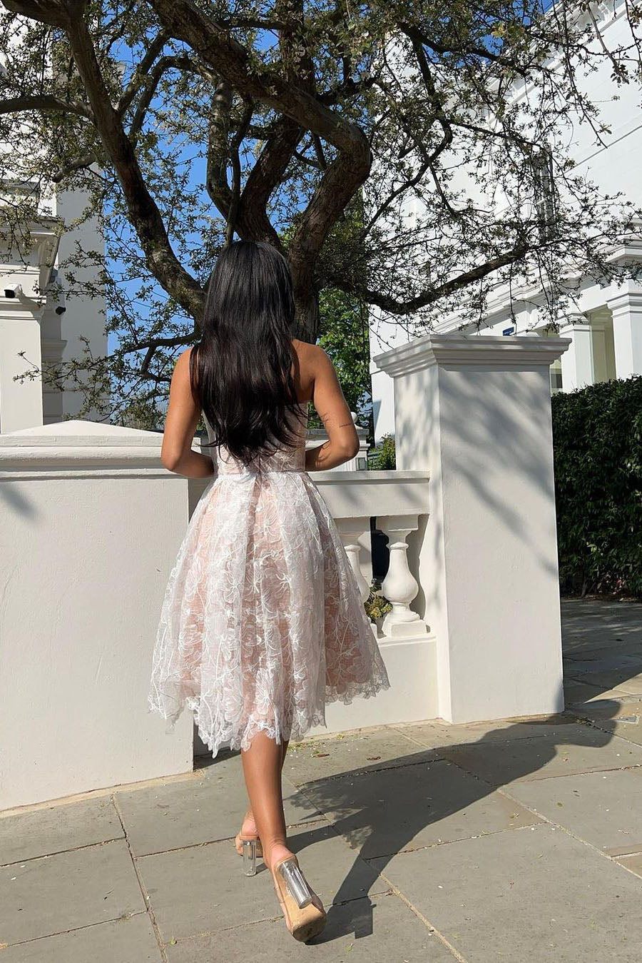 Romantic Summer Strapless Midi-Length Dress