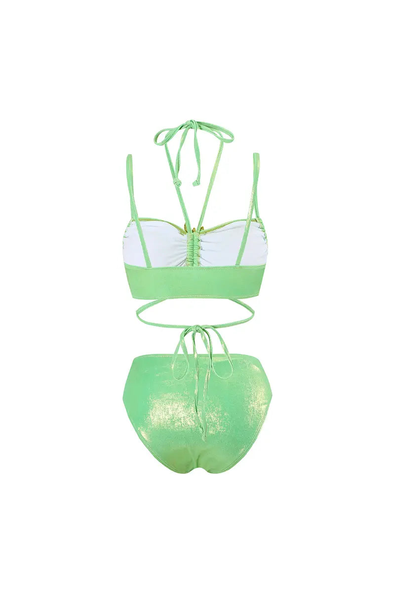 Mint Green Crystal-Detail Halter Two-Piece Bikini