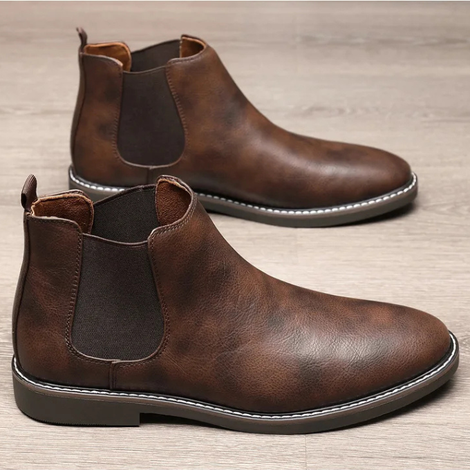 Smooth Leather Chelsea Boots with Pebbled Texture