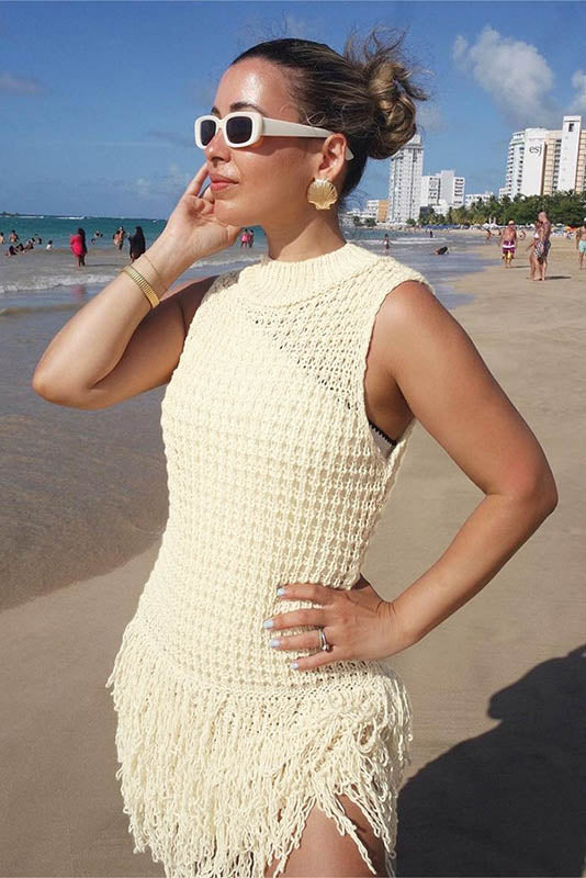 Modern Fringe Cut-Out Slim-Fit Patchwork Dress